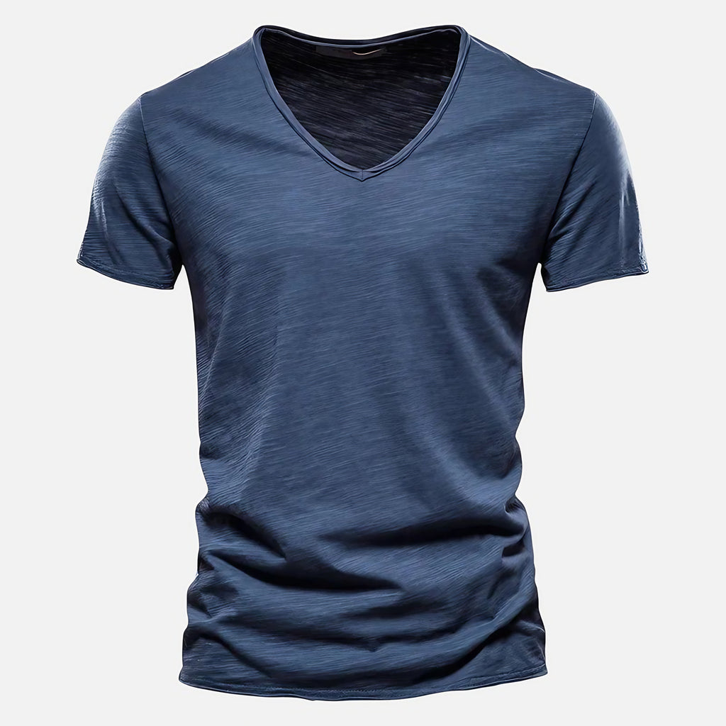 T-shirt homme col V manches courtes, sept coloris, bleu foncé