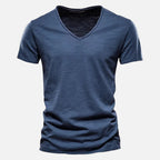 T-shirt homme col V manches courtes, sept coloris, bleu foncé
