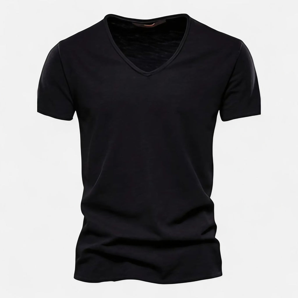 T-shirt homme col V manches courtes, sept coloris, noir