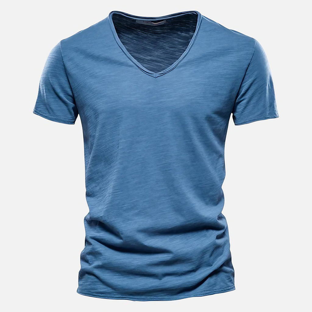 T-shirt homme col V manches courtes, sept coloris, bleu