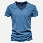 T-shirt homme col V manches courtes, sept coloris, bleu
