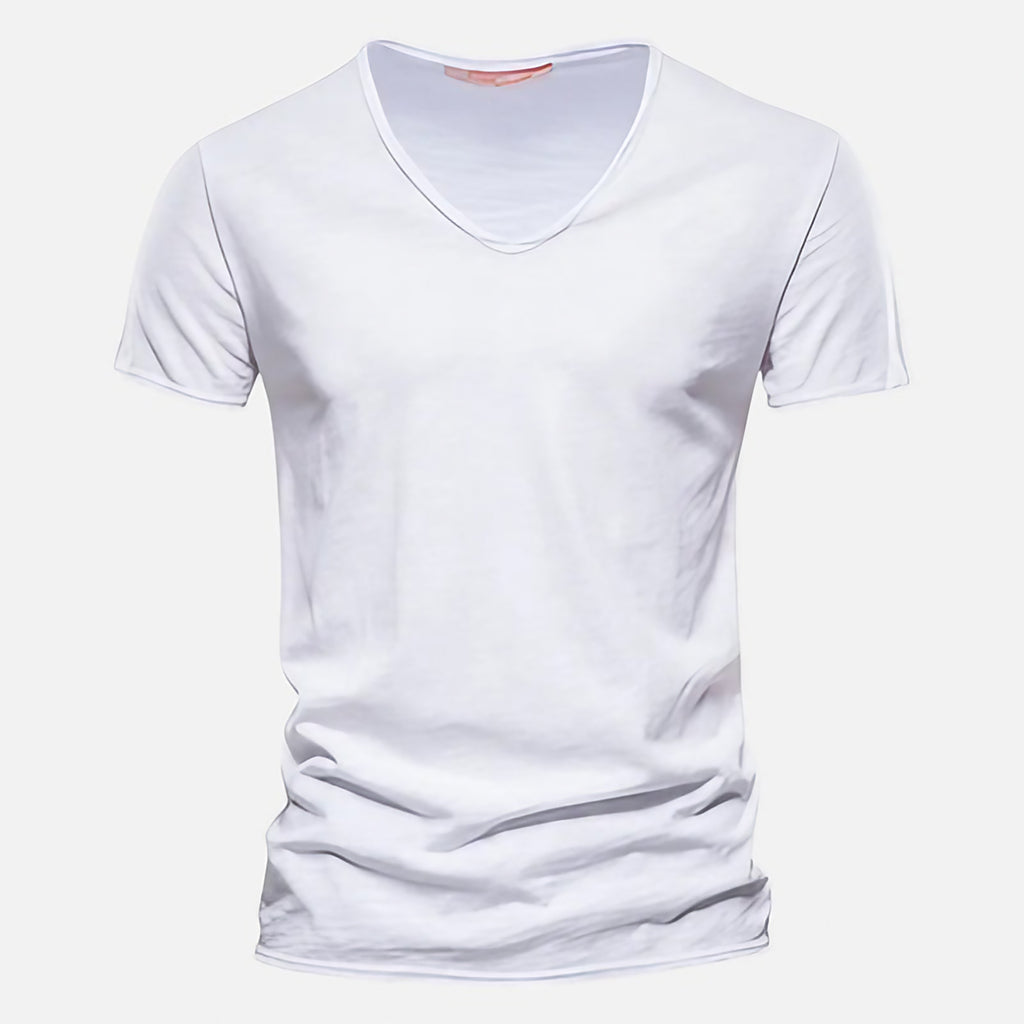 T-shirt homme col V manches courtes, sept coloris, blanc