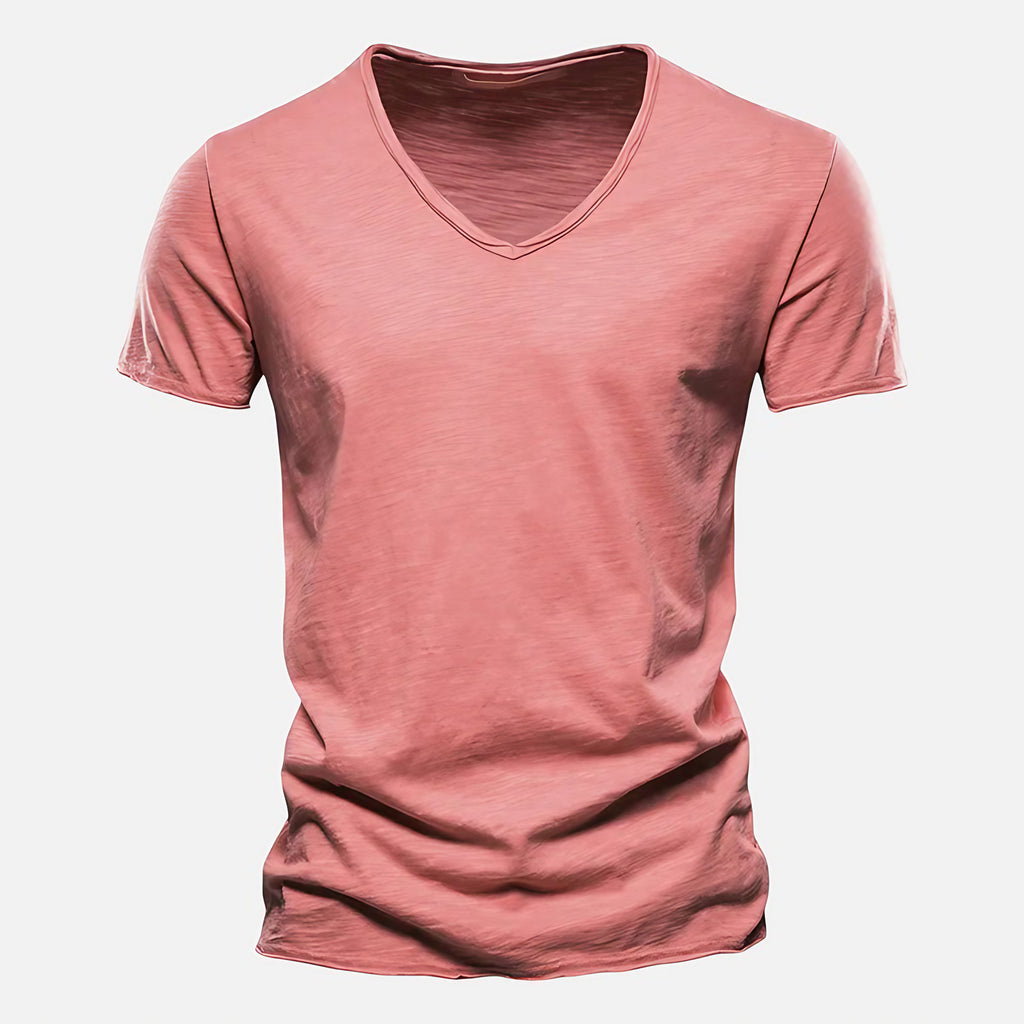 T-shirt homme col V manches courtes, sept coloris, rouge