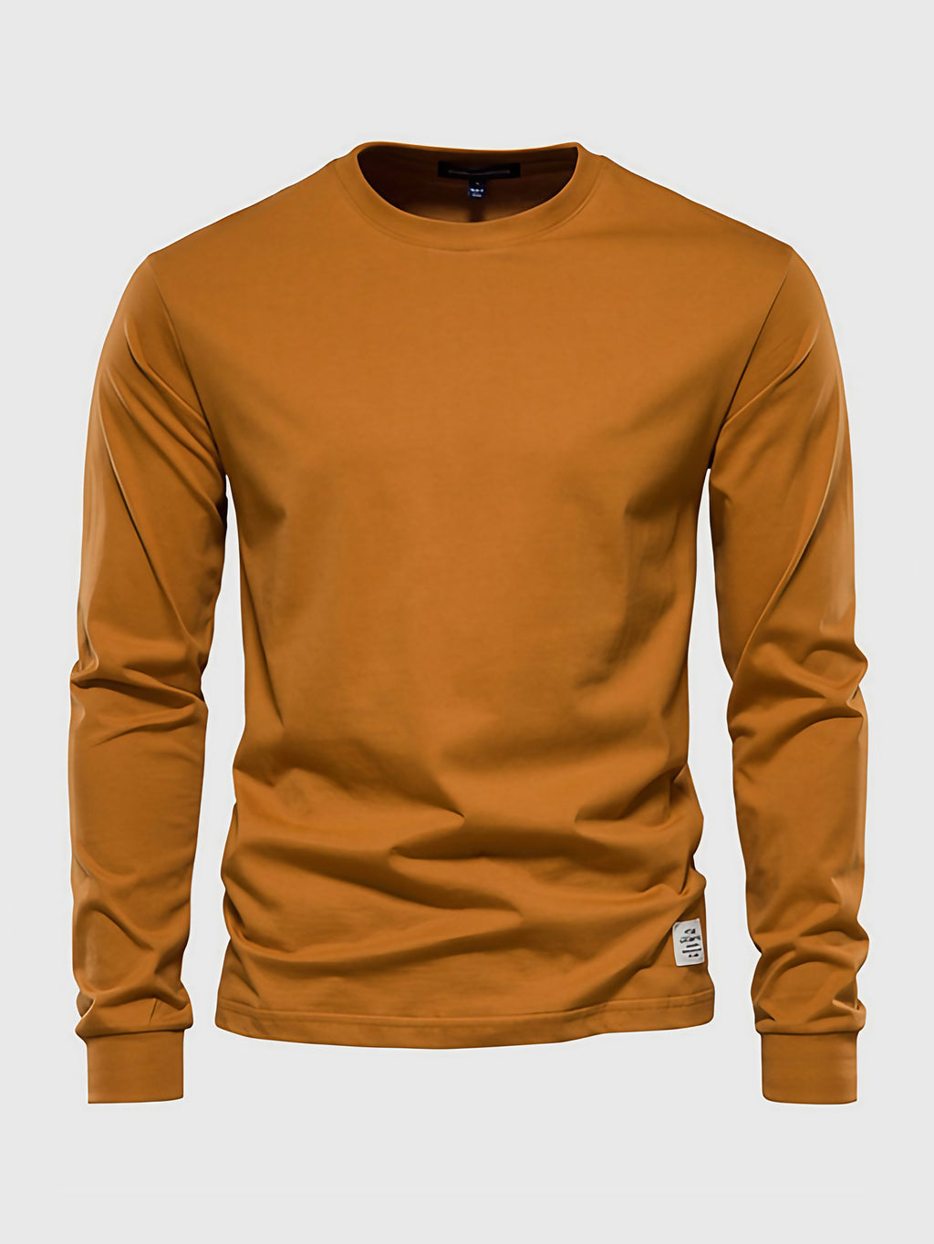 T-shirt à manches longues homme, col rond, dix coloris, jaune moutarde