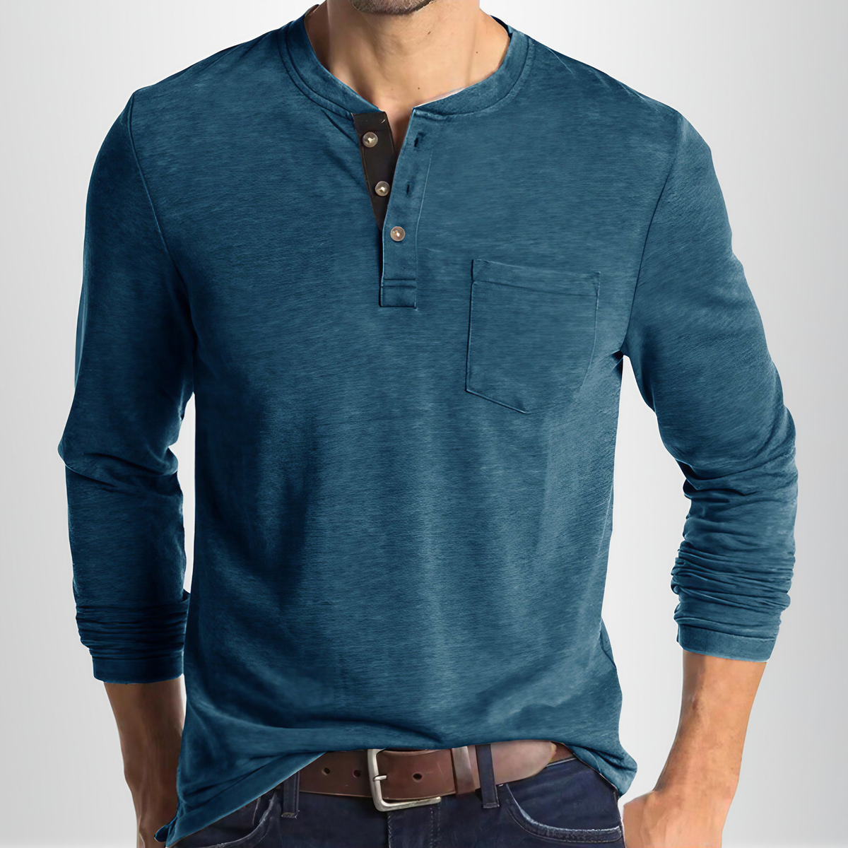 T-shirt manches longues homme coupe cintrée, huit coloris, bleu