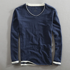 T-shirt homme à manches longues col V, noir, blanc ou marine, bleu marine