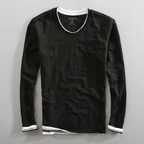 T-shirt homme à manches longues col V, noir, blanc ou marine, noir