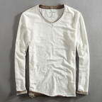 T-shirt homme à manches longues col V, noir, blanc ou marine, blanc