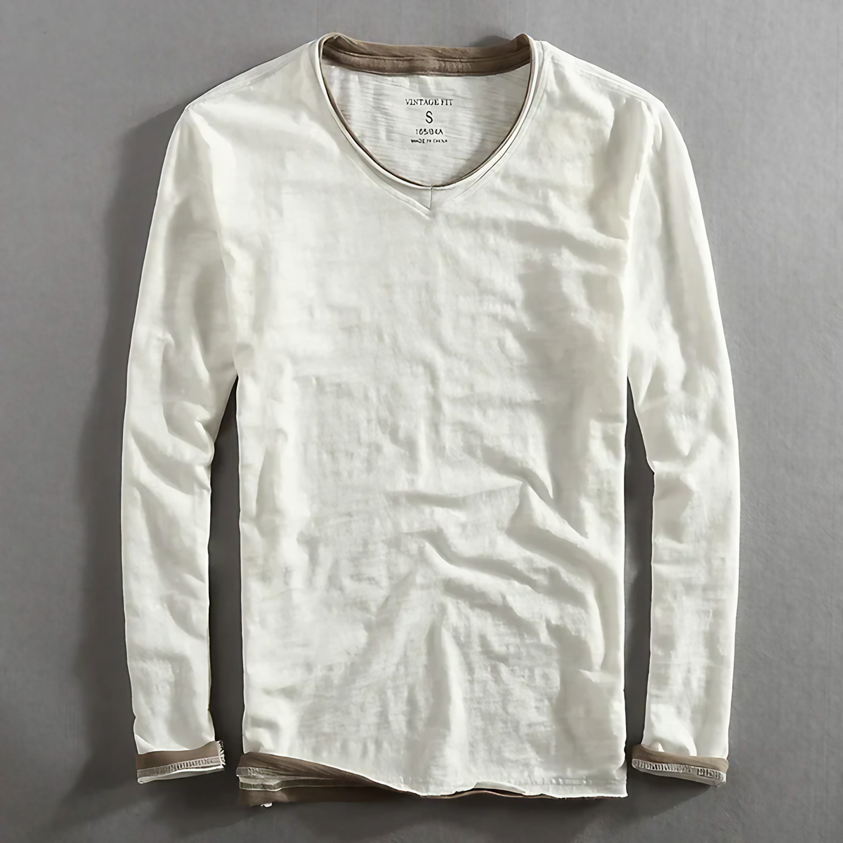 T-shirt homme à manches longues col V, noir, blanc ou marine, blanc