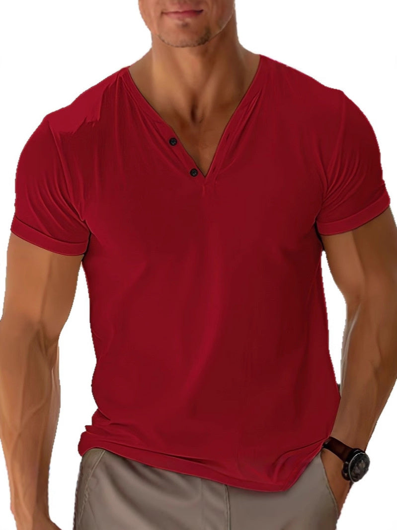 T-shirt homme uni col rond, manches courtes, du XS au 3XL, rouge foncé
