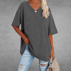 T-shirt femme oversize, col V, quatorze coloris, du XS au 3XL, gris foncé