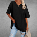 T-shirt femme oversize, col V, quatorze coloris, du XS au 3XL, noir