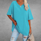T-shirt femme oversize, col V, quatorze coloris, du XS au 3XL, bleu clair
