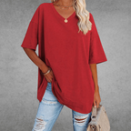T-shirt femme oversize, col V, quatorze coloris, du XS au 3XL, rouge