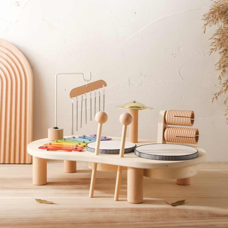 Table musicale en bois pour tout-petits, xylophone et tambours