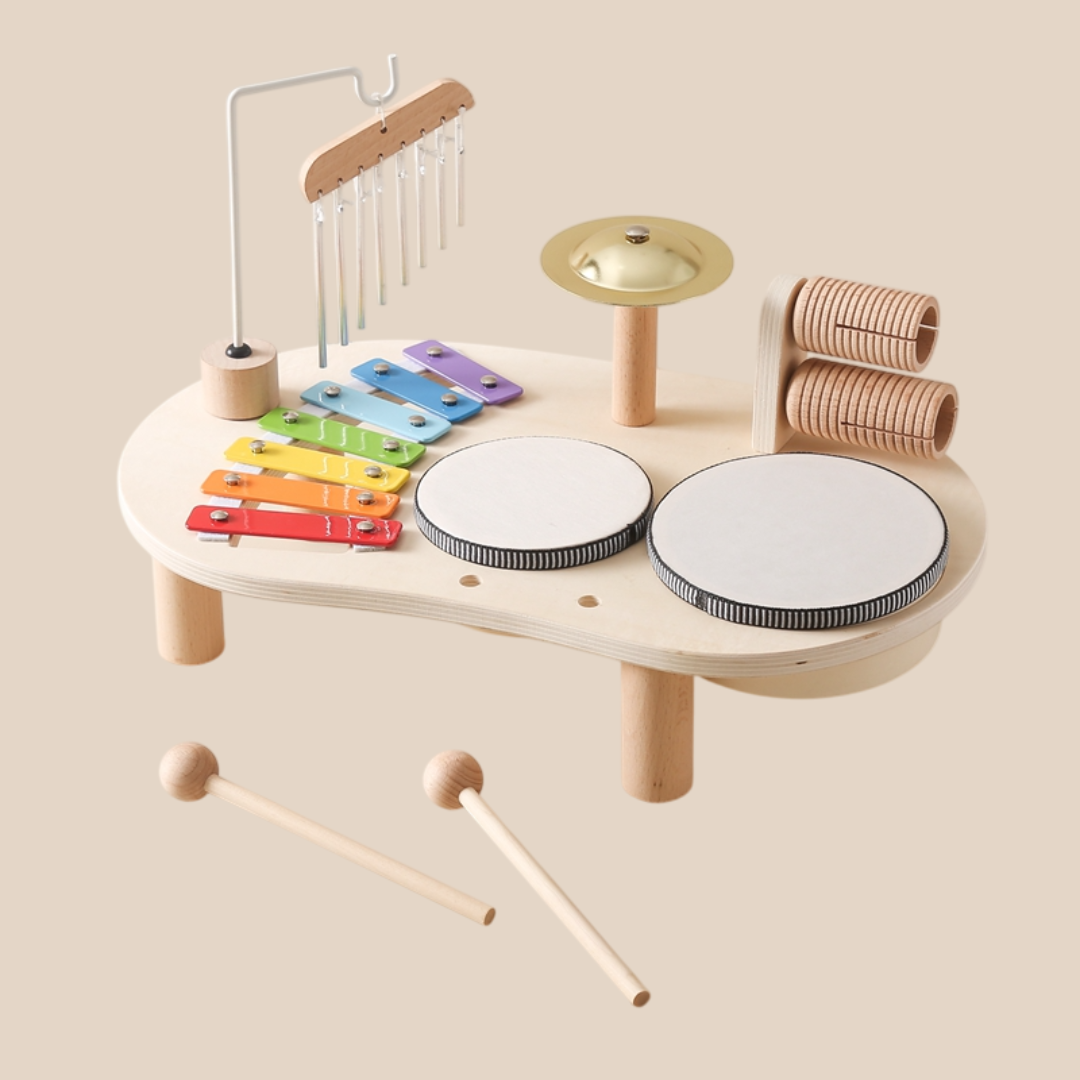 Table musicale en bois pour tout-petits, xylophone et tambours
