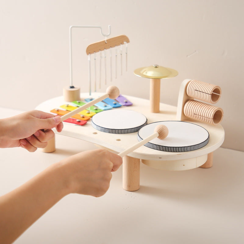 Table musicale en bois pour tout-petits, xylophone et tambours