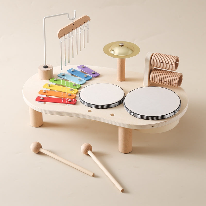 Table musicale en bois pour tout-petits, xylophone et tambours