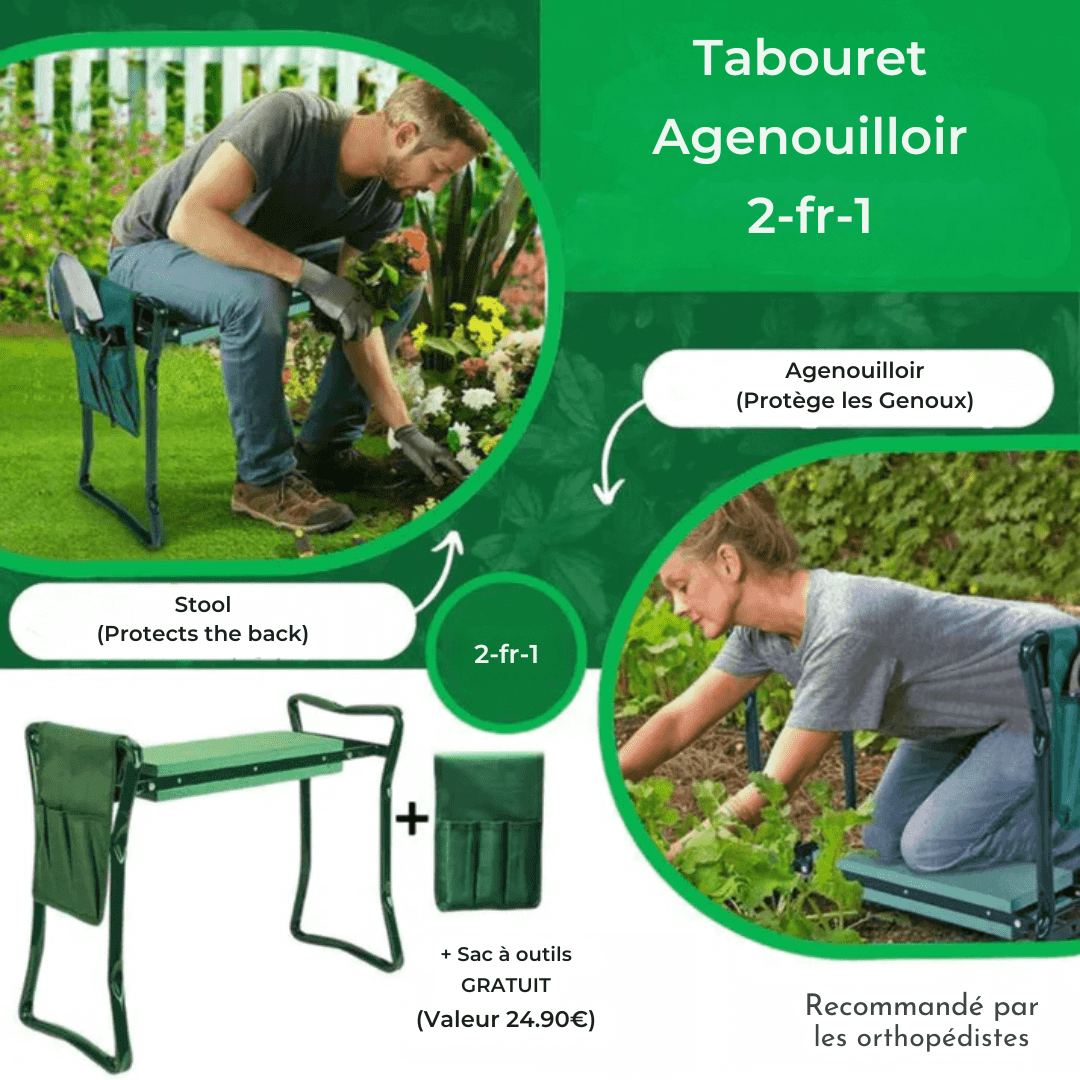 Tabouret agenouilloir, seul ou avec sacs de rangement en tissu