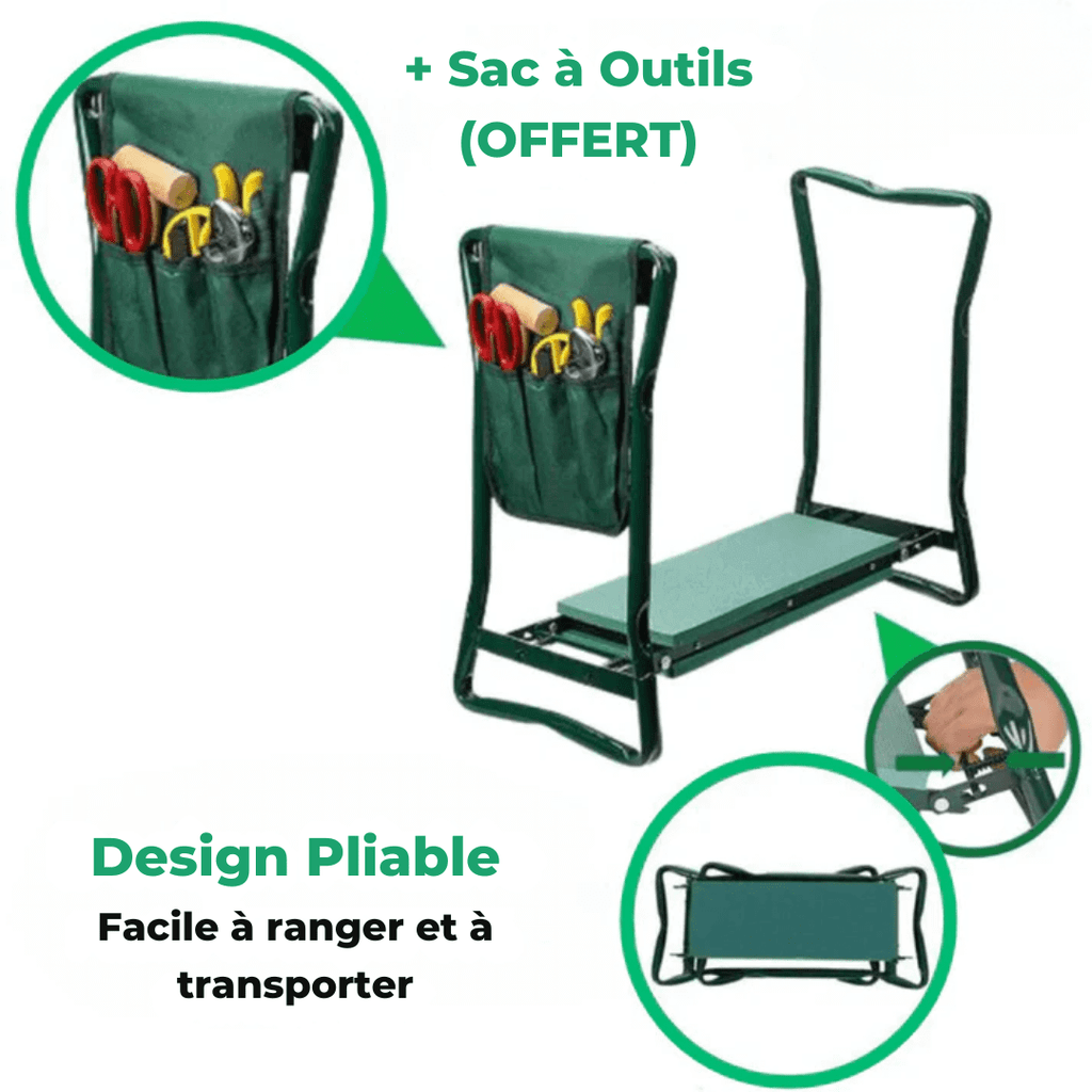 Tabouret agenouilloir, seul ou avec sacs de rangement en tissu