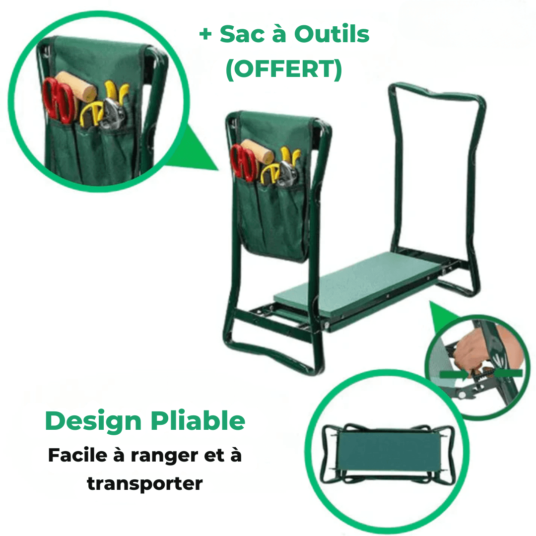 Tabouret agenouilloir, seul ou avec sacs de rangement en tissu