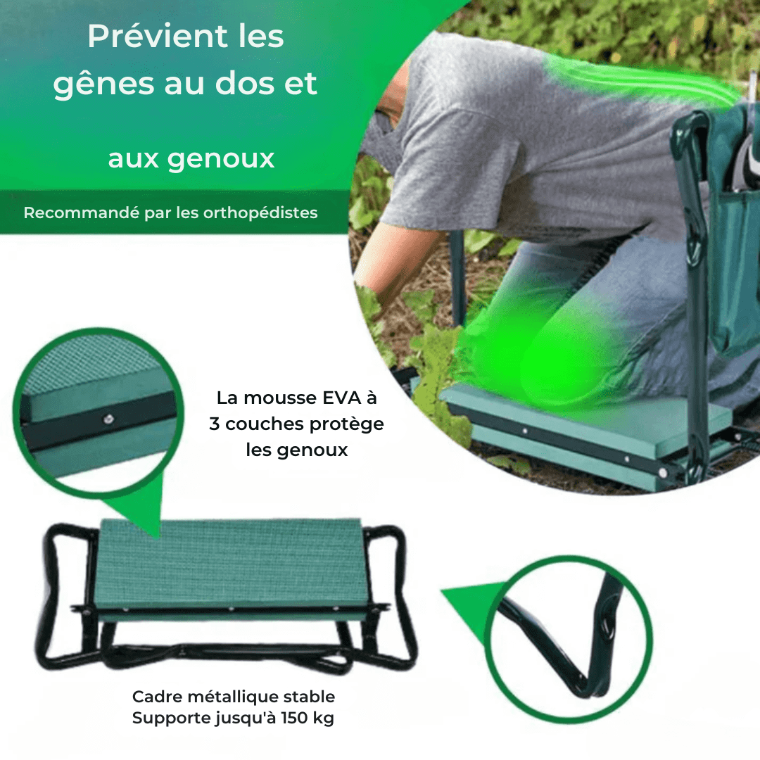 Tabouret agenouilloir, seul ou avec sacs de rangement en tissu