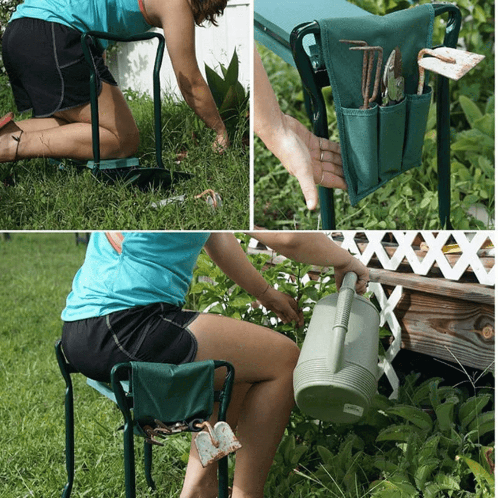 Tabouret agenouilloir, seul ou avec sacs de rangement en tissu