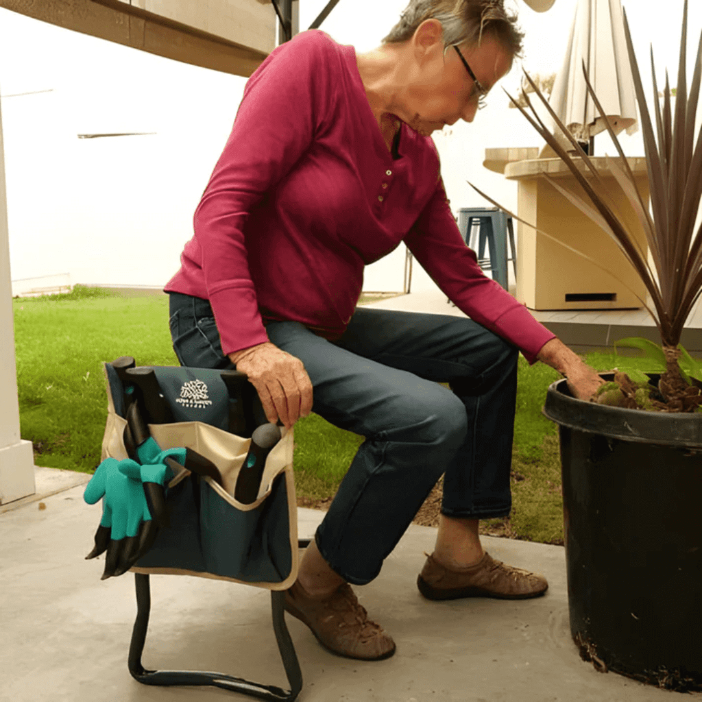 Tabouret agenouilloir, seul ou avec sacs de rangement en tissu