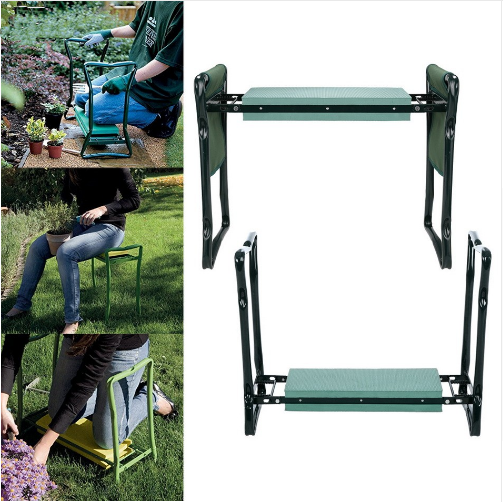 Tabouret de jardinage pliant avec sac à outils intégré