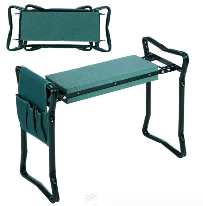 Tabouret de jardinage pliant avec sac à outils intégré