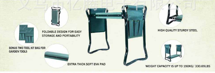 Tabouret de jardinage pliant avec sac à outils intégré