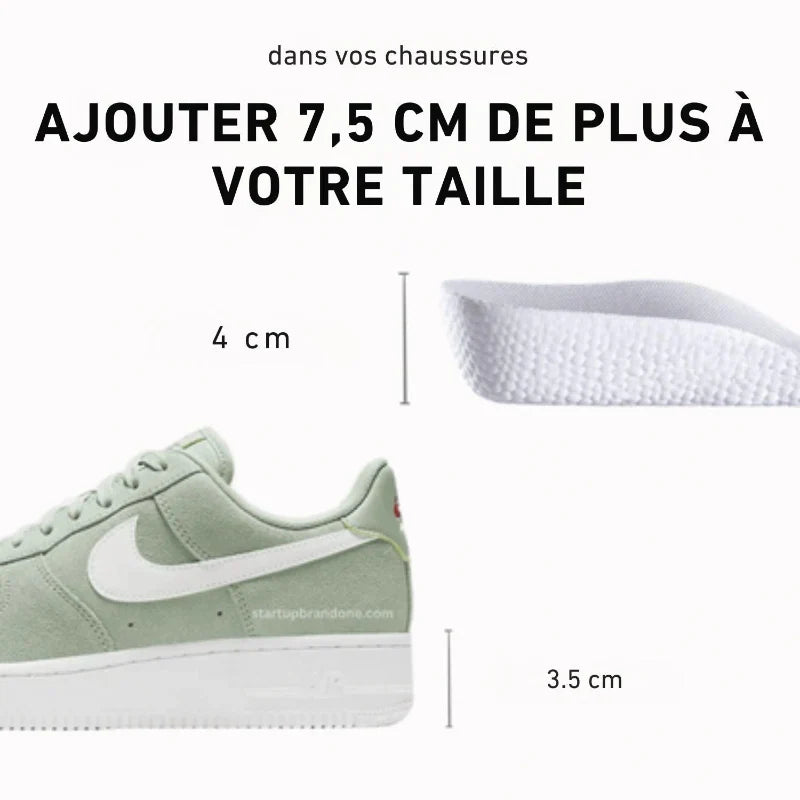 Talonnettes rehaussantes homme, silicone et mousse, 1,5 à 3,5 cm