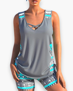 Tankini femme deux pièces couvrant, quatre coloris, gris
