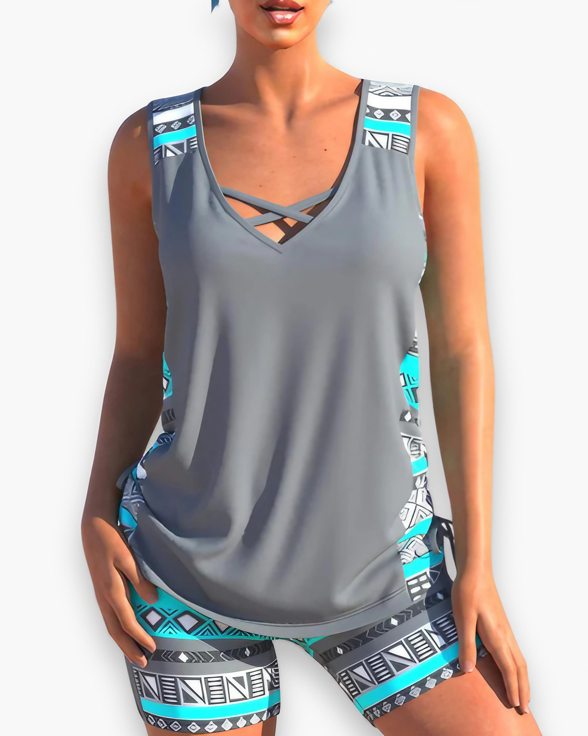 Tankini femme deux pièces couvrant, quatre coloris, gris