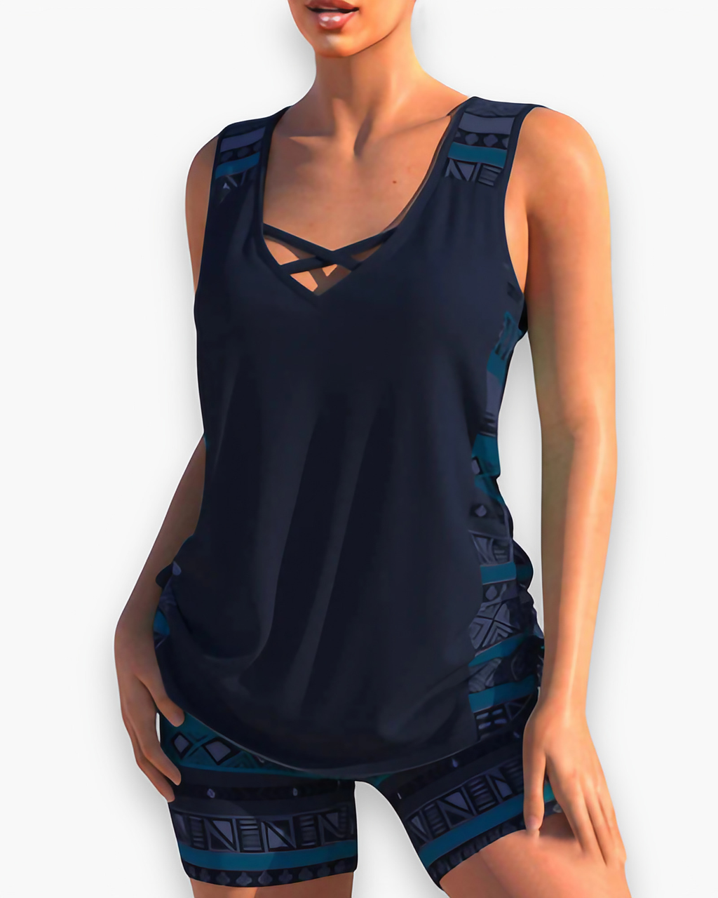 Tankini femme deux pièces couvrant, quatre coloris, bleu foncé
