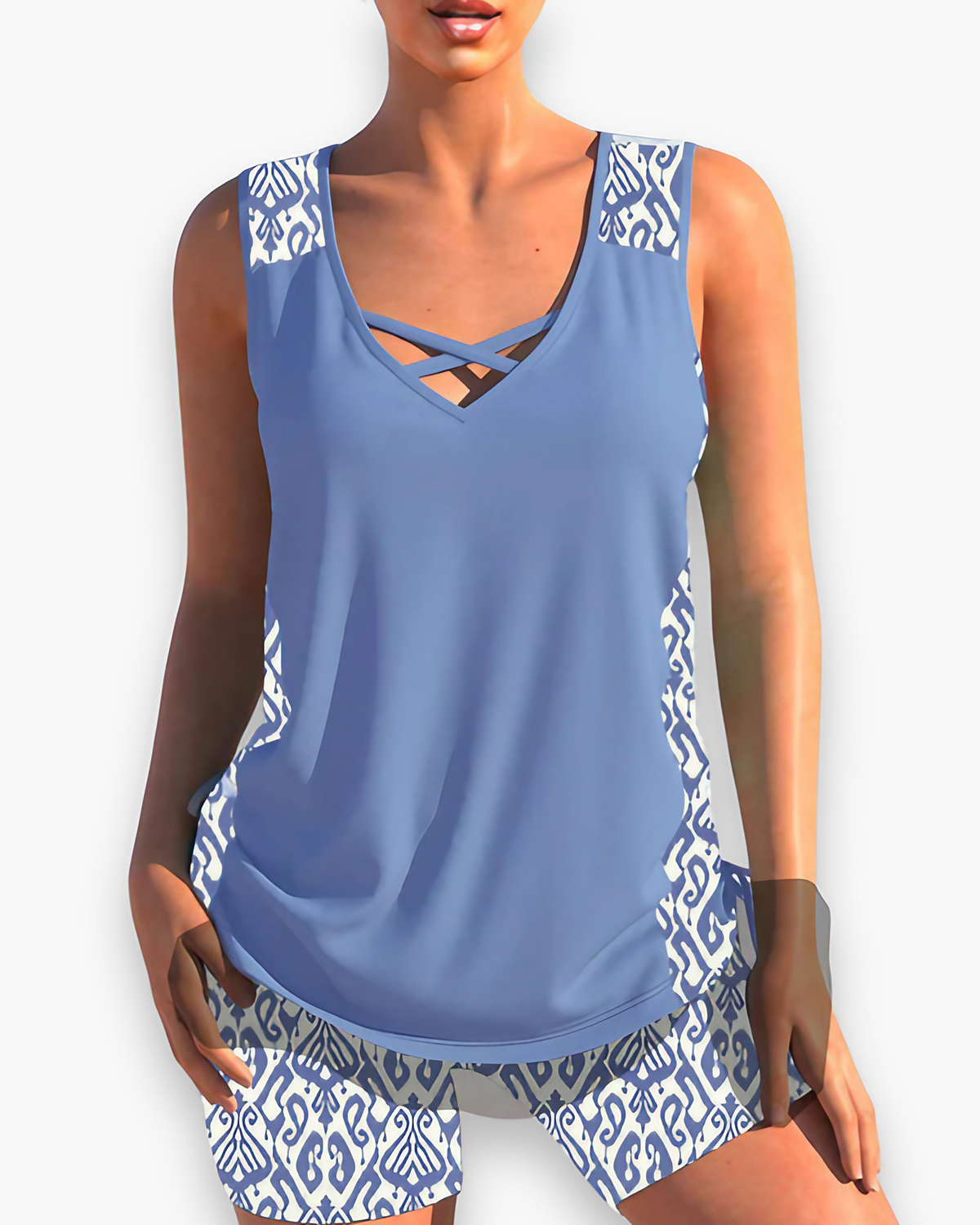 Tankini femme deux pièces couvrant, quatre coloris, bleu