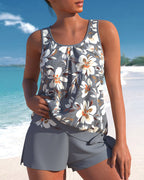 Tankini femme à coques rembourrées et bretelles réglables, gris
