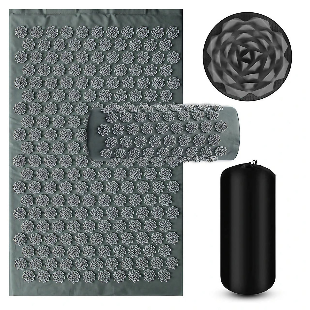 Tapis d'acupression à picots, léger et compact, cinq coloris, gris