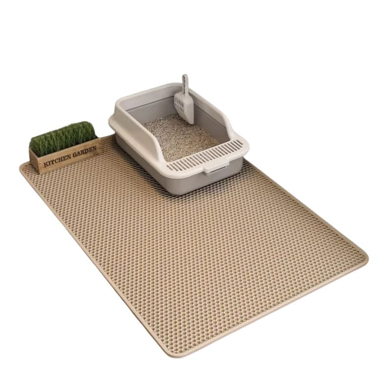 Tapis de litière pour chat en EVA, double couche alvéolée, beige