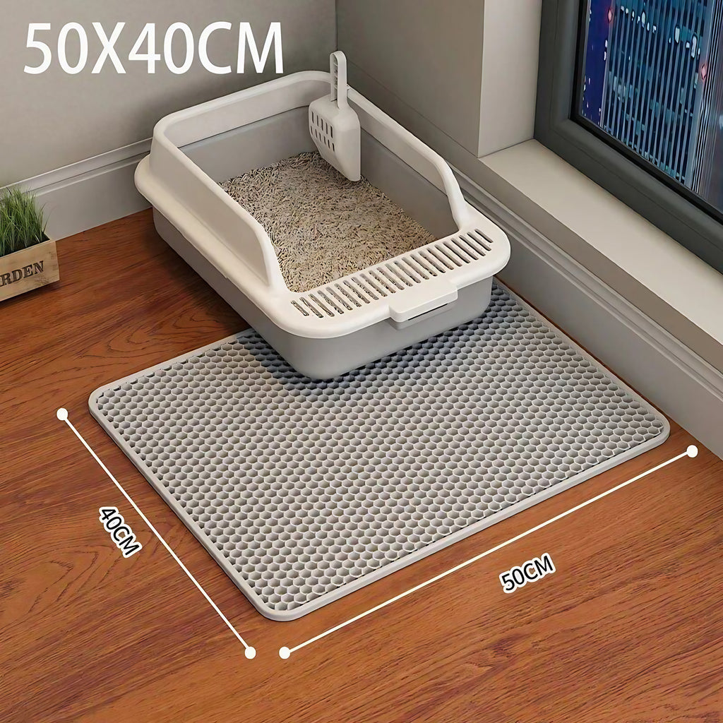 Tapis de litière pour chat en EVA, double couche alvéolée, gris