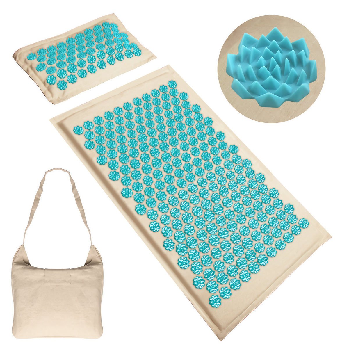Tapis d'acupression avec oreiller, plus de 6 000 picots, bleu