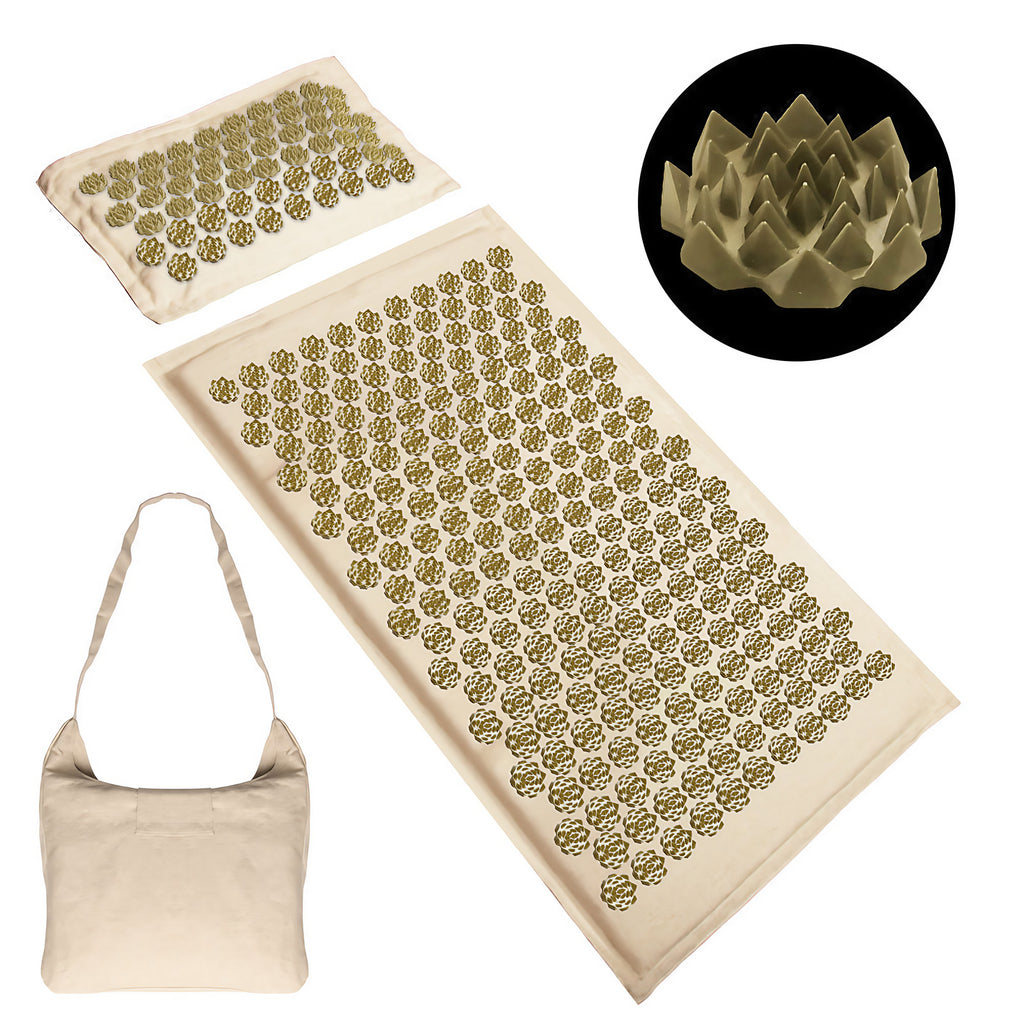 Tapis d'acupression avec oreiller, plus de 6 000 picots, beige