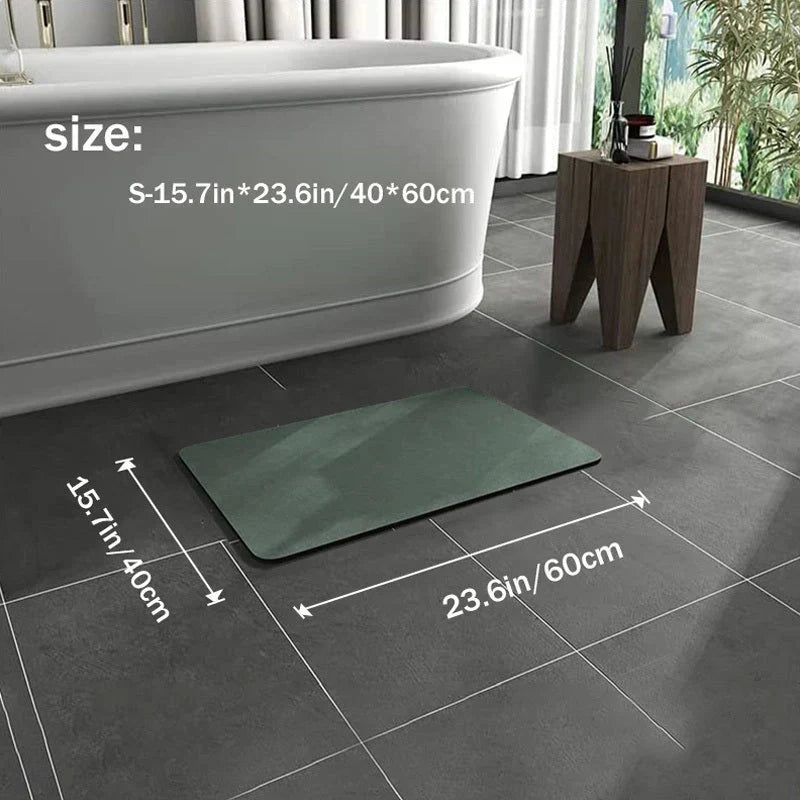 Tapis de bain en diatomite à séchage rapide, antidérapant, vert