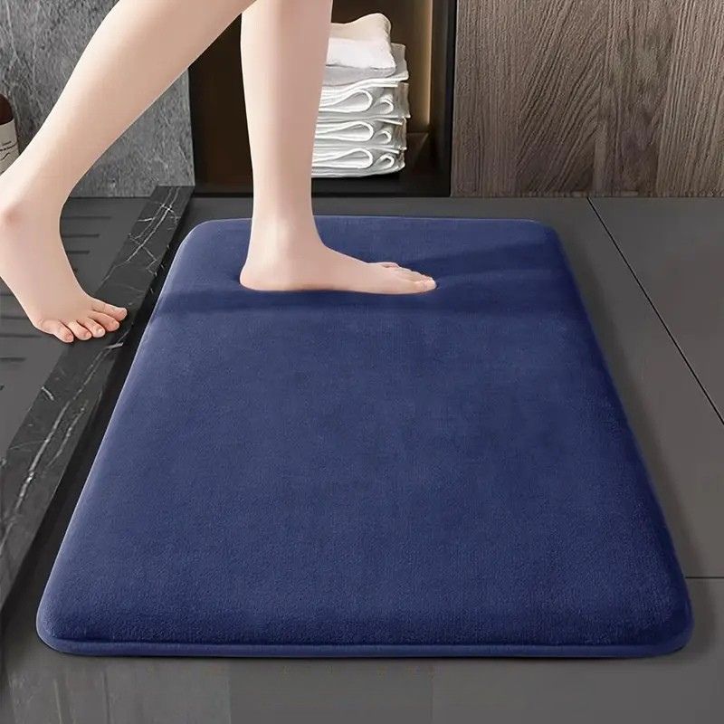 Tapis de bain en mousse à mémoire de forme, dessous antidérapant, bleu