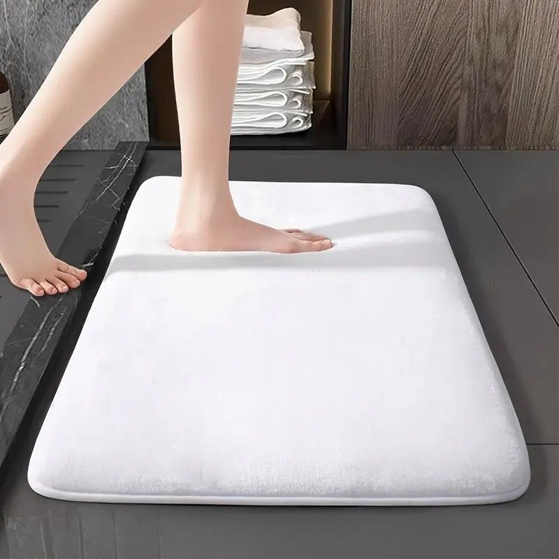 Tapis de bain en mousse à mémoire de forme, dessous antidérapant, blanc