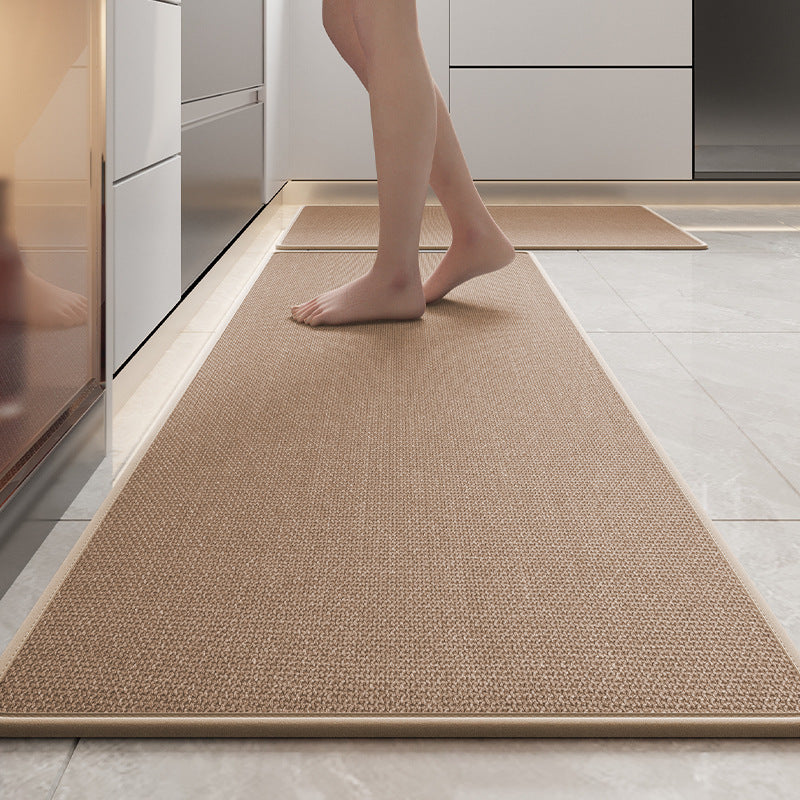 Tapis de cuisine en lin tressé, envers antidérapant, lavable, marron