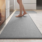 Tapis de cuisine en lin tressé, envers antidérapant, lavable, gris