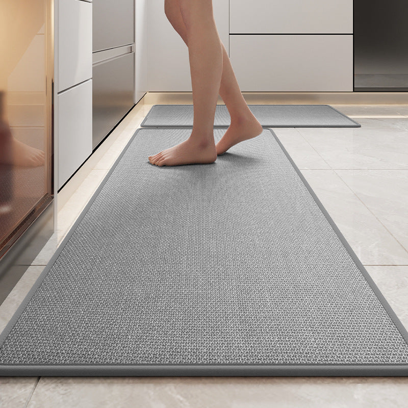 Tapis de cuisine en lin tressé, envers antidérapant, lavable, gris