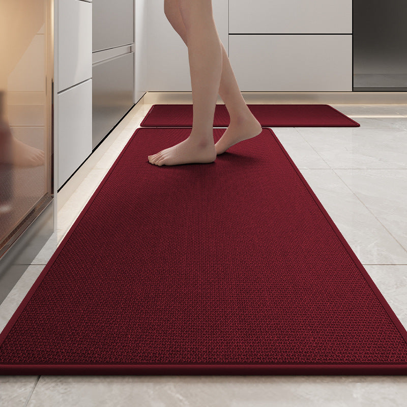 Tapis de cuisine en lin tressé, envers antidérapant, lavable, rouge