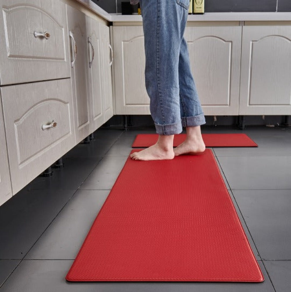 Tapis de cuisine anti-fatigue en mousse, antidérapant, 4 longueurs, rouge
